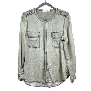 Turo By Vince Camuto Womens Blouse Top Long Sleeves Flap Pockets Gray Size M*